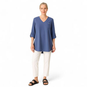 Soft Surroundings Blue Tencel V-Neck Tunic Top Sz M | Relaxed Everyday Blouse